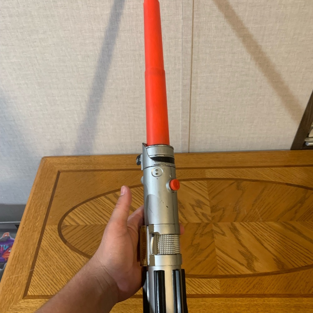 2004 Hasbro Darth Vader Red Toy Lightsaber with Silver Hilt